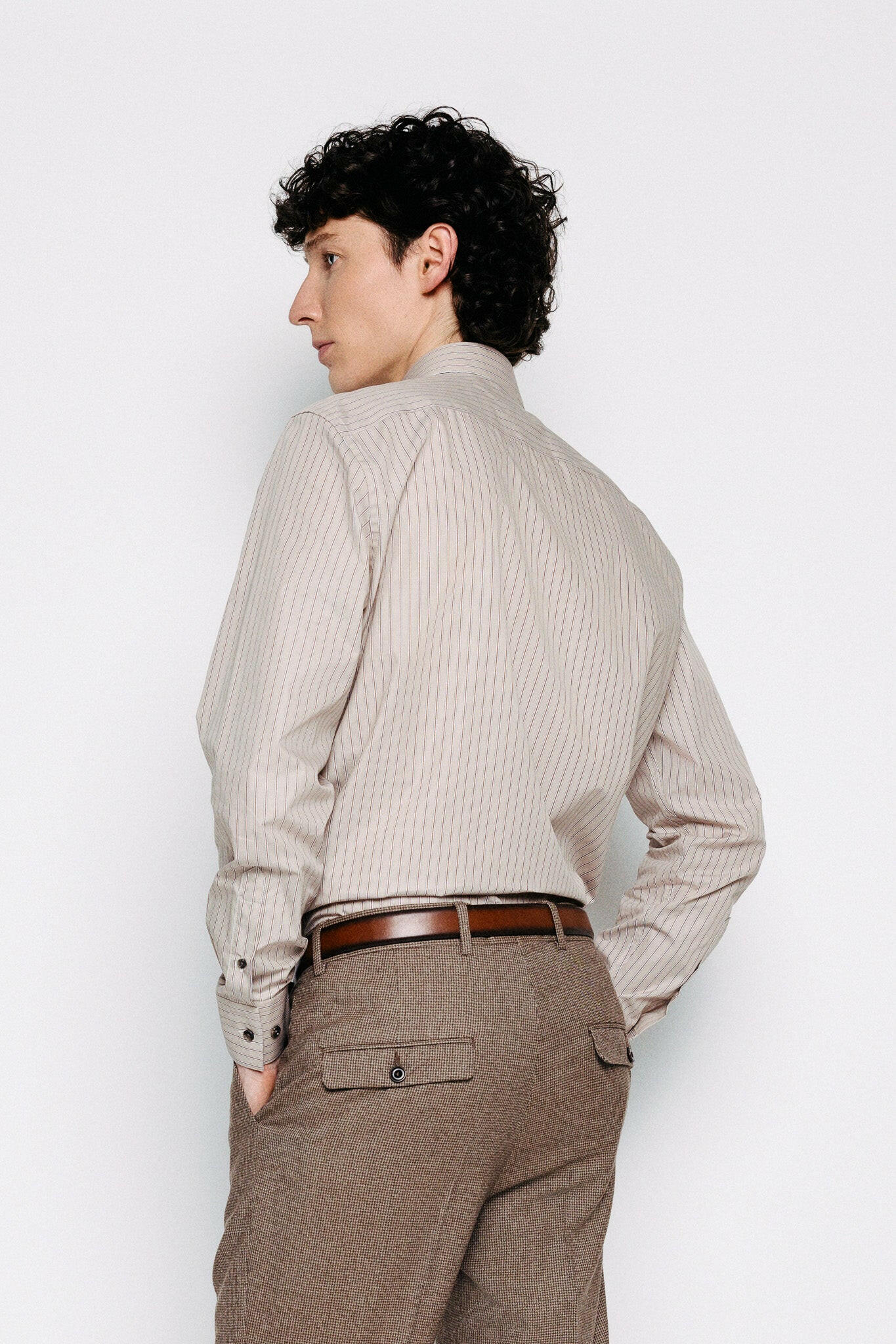 Skyrta að aftan - Elías - Brown / White / Orange frá Thomsen Reykjavík