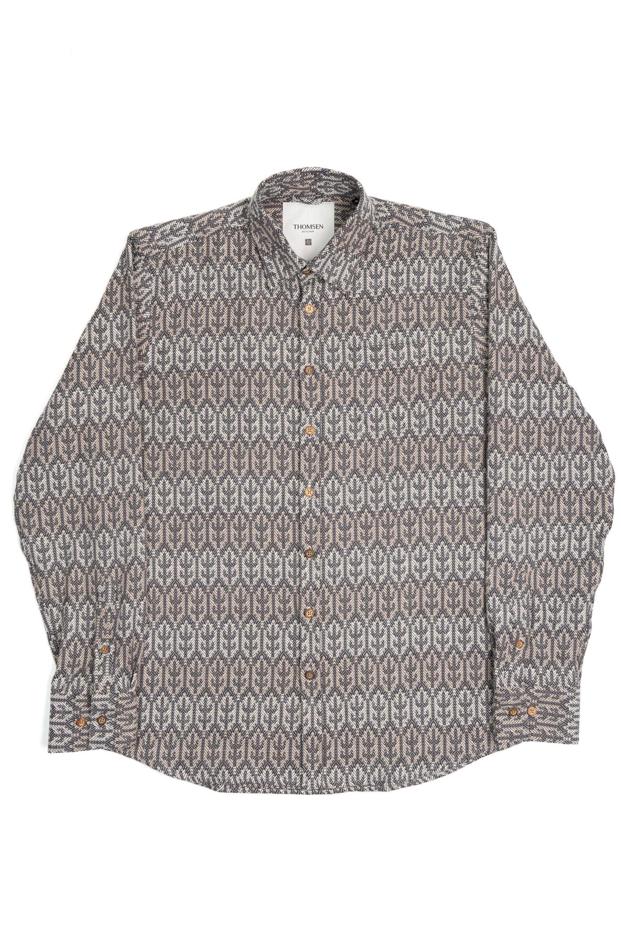 Grá, mynstruð skyrta frá Thomsen Reykjavík. 100% cotton.