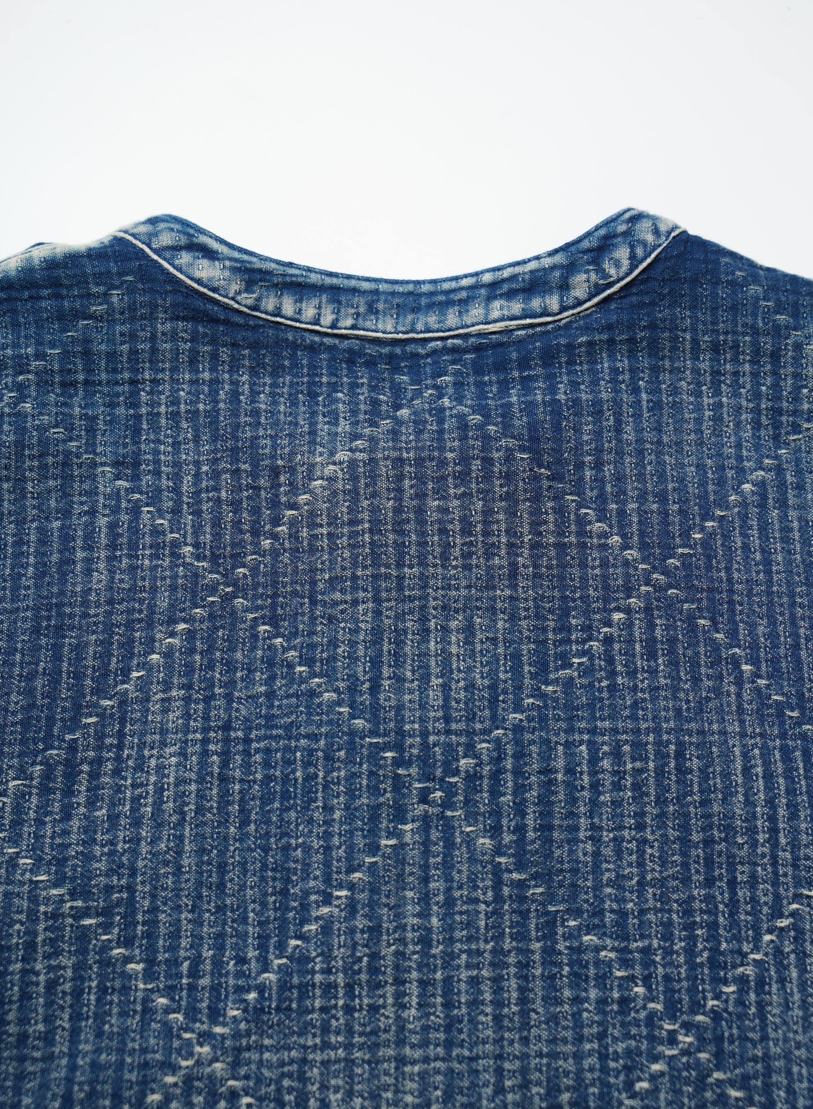 Stuttermabolur - Henley - Washed Indigo